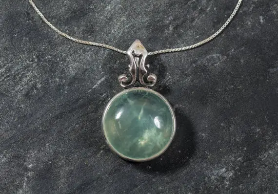 Prehnite Pendant, Natural Prehnite, Vintage Pendant, May Birthstone, Statement Pendant, May Pendant, Green Pendant, Silver Pendant, Prehnite