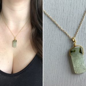 Shop Prehnite Jewelry! Real Prehnite Necklace, Raw Crystal Necklace Gold, Light Green Prehnite Necklace, Raw Prehnite Crystal Necklace, Crystal Pendant Necklace, | Natural genuine Prehnite jewelry. Buy crystal jewelry, handmade handcrafted artisan jewelry for women.  Unique handmade gift ideas. #jewelry #beadedjewelry #beadedjewelry #gift #shopping #handmadejewelry #fashion #style #product #jewelry #affiliate #ad