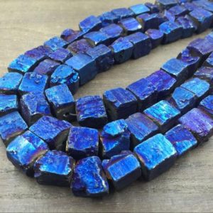 Titanium Blue Pyrite Cube Nuggets Raw Rough Iron Pyrite Nugget Cube Beads 10-12mm Losse Stone beads Natural Gemstone 15.5" full strand | Natural genuine chip Gemstone beads for beading and jewelry making.  #jewelry #beads #beadedjewelry #diyjewelry #jewelrymaking #beadstore #beading #affiliate #ad