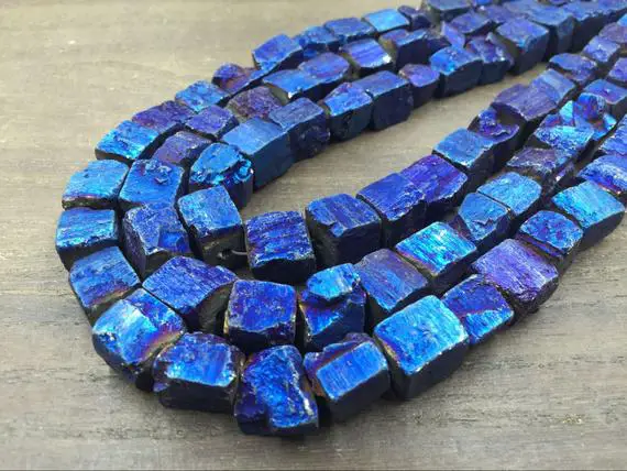 Titanium Blue Pyrite Cube Nuggets Raw Rough Iron Pyrite Nugget Cube Beads 10-12mm Losse Stone Beads Natural Gemstone 15.5" Full Strand