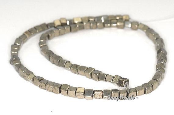 4mm Palazzo Iron Pyrite Gemstone Perfect Square Cube 4x4mm Loose Beads 16 Inch Full Strand (90145085-410)