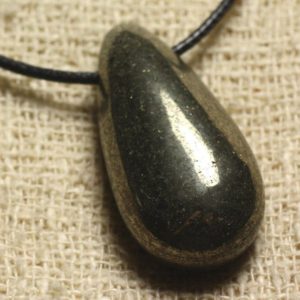 Shop Pyrite Pendants! Necklace pendant – gold Pyrite drop 40x20mm | Natural genuine Pyrite pendants. Buy crystal jewelry, handmade handcrafted artisan jewelry for women.  Unique handmade gift ideas. #jewelry #beadedpendants #beadedjewelry #gift #shopping #handmadejewelry #fashion #style #product #pendants #affiliate #ad