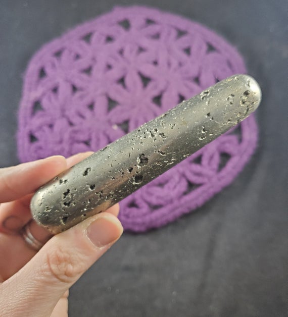 Pyrite Massage Wand Polished Carving Gold Vugs Crystals Magick Stones Moonchild Starseed Carved Peru