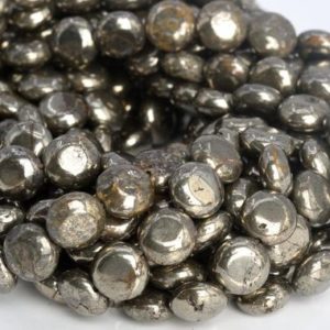 Shop Pyrite Round Beads! 10x5MM Copper Pyrite Beads Flat Round Button AAA Genuine Natural Gemstone Half Strand Loose Beads 7.5" BULK LOT 1,3,5,10,50 (104958h-1385) | Natural genuine round Pyrite beads for beading and jewelry making.  #jewelry #beads #beadedjewelry #diyjewelry #jewelrymaking #beadstore #beading #affiliate #ad