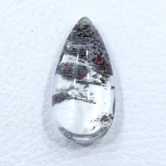 Natural Lodolite Gemstone Quartz 17*36*12 Mm Pear Shape Lodolite Gemstone For Silver Jewelry 46.85 Cts Clear Quartz Flat Back Cabochon