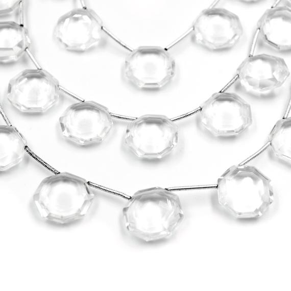 Clear Quartz Beads | Hand Cut Indian Gemstone | 15mm X 15mm  Hexagon Shaped Beads | High Quality Clear Quartz | Loose Gemstone Beads