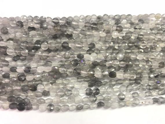Faceted Cloudy Quartz 4mm Flat Round Cut Grade A Natural Coin Beads 15 Inch Jewelry Supply Bracelet Necklace Material Wholesale