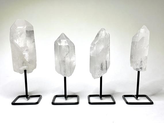 Clear Quartz Crystal Points On Stand