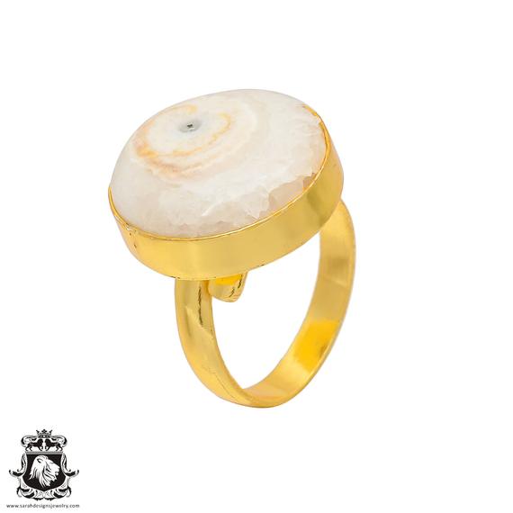 Size 9.5 - Size 11 Solar Quartz Ring Meditation Ring 24k Gold Ring Gpr174