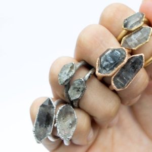 Tibetan crystal ring | Raw anthraxolite crystal ring | Double terminated quartz ring | Crystal quartz ring | Rough stone ring | | Natural genuine Gemstone rings, simple unique handcrafted gemstone rings. #rings #jewelry #shopping #gift #handmade #fashion #style #affiliate #ad