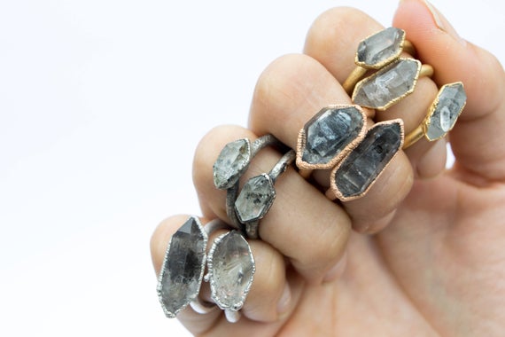 Tibetan Crystal Ring | Raw Anthraxolite Crystal Ring | Double Terminated Quartz Ring | Crystal Quartz Ring | Rough Stone Ring |
