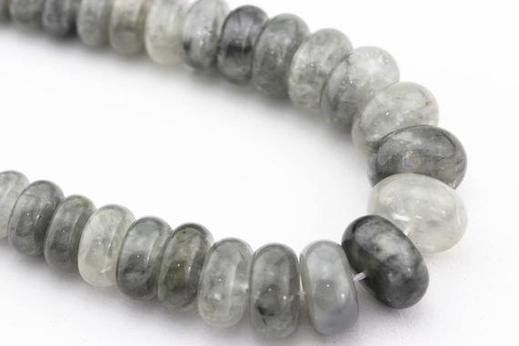 Cloudy Gray Quartz Graduated Smooth Rondelle Beads 8-18mm 15.5" Strand