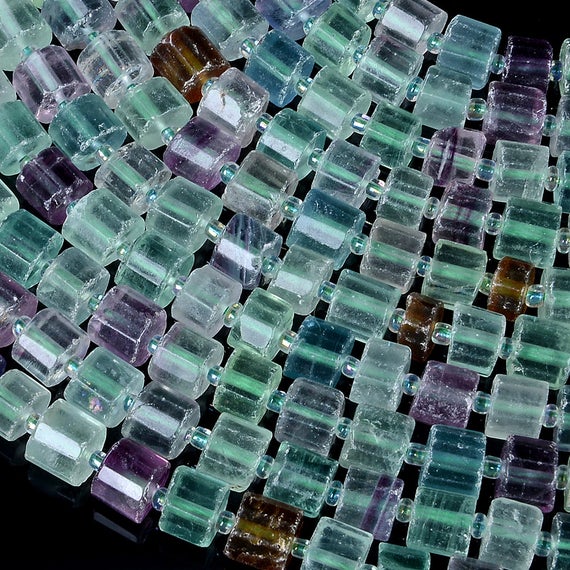 9x8-9x4mm Rainbow Fluorite Gemstone Faceted Cylinder Wheel Tube Loose Beads (s6) 9x8-9x4mm Rainbow Fluorite Gemstone Faceted Cylinder Wheel Tube Loose Beads (s6)