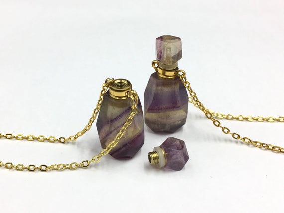 Faceted Fluorite Perfume Bottle Pendant Necklace Rainbow Fluorite Essential Oil Diffuser Bottle Pendant Gemstone Crystal Scent Bottle Faceted Fluorite Perfume Bottle Pendant Necklace Rainbow Fluorite Essential Oil Diffuser Bottle Pendant Gemstone Crystal Scent Bottle