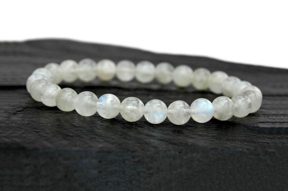 Moonstone Beaded Bracelet - 6mm Beads - Rainbow Moonstone Crystals - Chakra And Yoga Jewelry