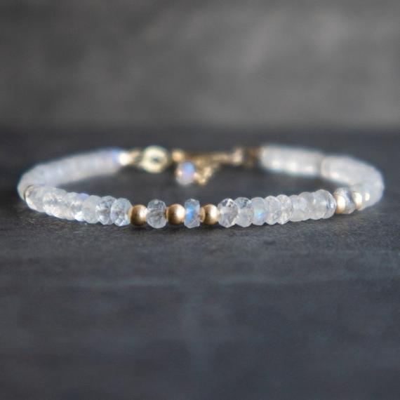 Moonstone Bracelet, June Birthstone Bracelets For Women, Rainbow Moonstone Jewelry In Sterling Silver & Gold, Gifts For Her