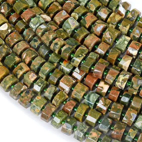 10x8-10x6mm Rhyolite Gemstone Faceted Cylinder Wheel Tube Loose Beads (s5)