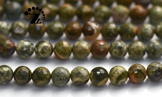 Rhyolite Rainforest Jasper,faceted (128 Faces) Round Beads,natural,gemstone,green Rainforest,6mm 8mm For Choice,15" Full Strand