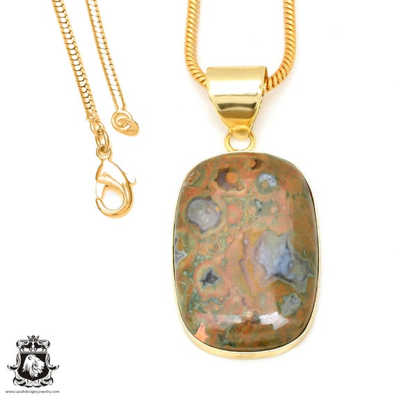 Rhyolite Pendant Necklaces & Free 3mm Italian 925 Sterling Silver Chain Gph476