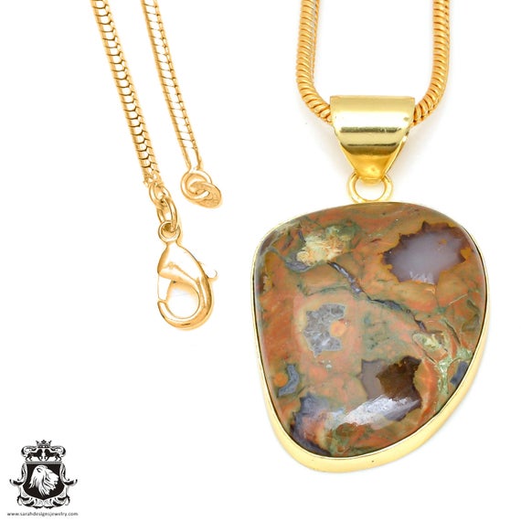 Rhyolite Pendant Necklaces & Free 3mm Italian 925 Sterling Silver Chain Gph470