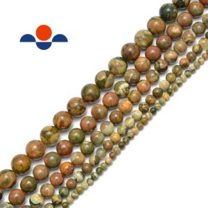 Shop Rainforest Jasper Round Beads! Rainforest Jasper Rhyolite Smooth Round Beads 4mm 6mm 8mm 10mm 12mm 15.5” Strand | Natural genuine round Rainforest Jasper beads for beading and jewelry making.  #jewelry #beads #beadedjewelry #diyjewelry #jewelrymaking #beadstore #beading #affiliate #ad