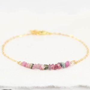 Shop Watermelon Tourmaline Bracelets! Raw Watermelon Tourmaline Bracelet, October Birthstone Jewelry, Gold, Sterling Silver or Rose Gold, Pink Green, Variagated, Multicolored | Natural genuine Watermelon Tourmaline bracelets. Buy crystal jewelry, handmade handcrafted artisan jewelry for women.  Unique handmade gift ideas. #jewelry #beadedbracelets #beadedjewelry #gift #shopping #handmadejewelry #fashion #style #product #bracelets #affiliate #ad