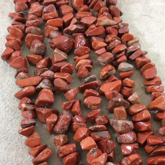 Natural Red Jasper Chunky Nugget Shaped Beads With 1mm Holes - Sold By 16" Strands (approx. 75-80 Beads) - Measuring 10-15mm Wide