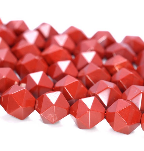 10mm Red Jasper Beads Star Cut Faceted Grade Aaa Genuine Natural Brazil Gemstone Loose Beads 15" Bulk Lot 1,3,5,10 And 50 (80005142-m15)