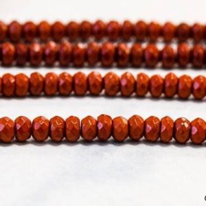 Shop Red Jasper Faceted Beads! S/ Red Jasper 4mm/ 6mm Faceted Rondelle Loose Bead Length 15.5 inches long  Bulk wholesale discount @EARTHSTONE.COM | Natural genuine faceted Red Jasper beads for beading and jewelry making.  #jewelry #beads #beadedjewelry #diyjewelry #jewelrymaking #beadstore #beading #affiliate #ad