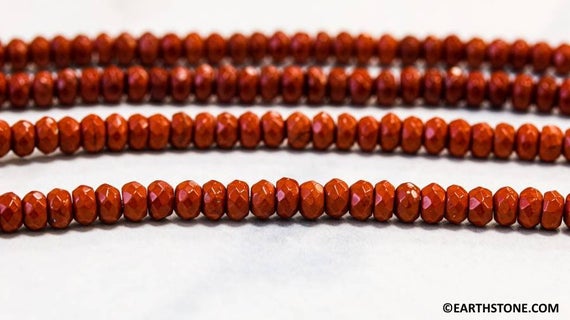 S/ Red Jasper 4mm/ 6mm Faceted Rondelle Beads 15.5" Strand Natural Jasper Gemstone Beads For Jewelry Making