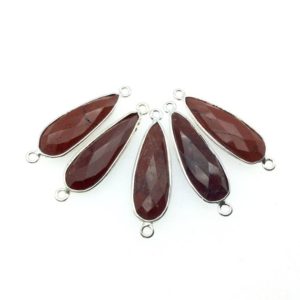 Shop Red Jasper Faceted Beads! Silver Finish Faceted Red Jasper Long Teardrop Shaped Bezel Connector Component – Measuring 10mm x 25mm – Natural Semi-precious Gemstone | Natural genuine faceted Red Jasper beads for beading and jewelry making.  #jewelry #beads #beadedjewelry #diyjewelry #jewelrymaking #beadstore #beading #affiliate #ad
