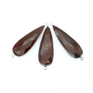 Shop Red Jasper Faceted Beads! Silver Finish Faceted Red Jasper Long Teardrop Shaped Bezel Connector – Measuring 15mm x 45mm – Natural Semi-precious Gemstone | Natural genuine faceted Red Jasper beads for beading and jewelry making.  #jewelry #beads #beadedjewelry #diyjewelry #jewelrymaking #beadstore #beading #affiliate #ad