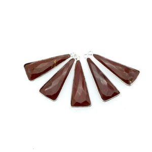 Shop Red Jasper Faceted Beads! Silver Finish Faceted Red Jasper Long Triangle Shaped Bezel Pendant Component – Measuring 12mm x 30mm – Natural Semi-precious Gemstone | Natural genuine faceted Red Jasper beads for beading and jewelry making.  #jewelry #beads #beadedjewelry #diyjewelry #jewelrymaking #beadstore #beading #affiliate #ad