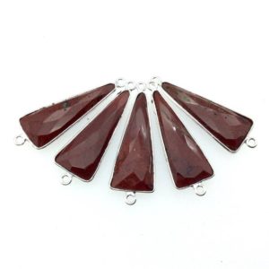 Shop Red Jasper Faceted Beads! Silver Finish Faceted Red Jasper Long Triangle Shaped Bezel Connector Component – Measuring 12mm x 30mm – Natural Semi-precious Gemstone | Natural genuine faceted Red Jasper beads for beading and jewelry making.  #jewelry #beads #beadedjewelry #diyjewelry #jewelrymaking #beadstore #beading #affiliate #ad