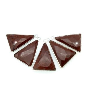 Shop Red Jasper Faceted Beads! Silver Finish Faceted Red Jasper Triangle Shaped Bezel Pendant Component – Measuring 18mm x 25mm – Natural Semi-precious Gemstone | Natural genuine faceted Red Jasper beads for beading and jewelry making.  #jewelry #beads #beadedjewelry #diyjewelry #jewelrymaking #beadstore #beading #affiliate #ad