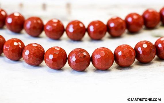 L/ Red Jasper 14mm/ 16mm Faceted Round Beads 15.5" Strand Natural Red Gemstone Jasper Faceted Beads For Necklace, Jewelry Design
