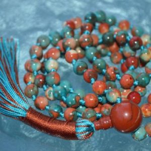 Shop Red Jasper Necklaces! Multicolored Fall Mala beads, Rare 6 mm Fossil beads & Red Jasper Mantra Beads for Manifestation for Business, Innovation, Protection, D | Natural genuine Red Jasper necklaces. Buy crystal jewelry, handmade handcrafted artisan jewelry for women.  Unique handmade gift ideas. #jewelry #beadednecklaces #beadedjewelry #gift #shopping #handmadejewelry #fashion #style #product #necklaces #affiliate #ad