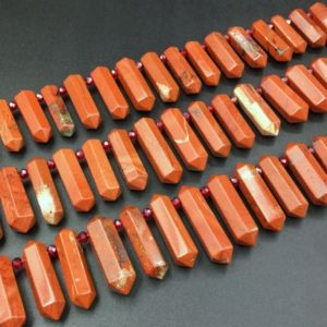 Shop Crystal Beads for Jewelry Making! Double Terminated Red Jasper Points Red Jasper Stone Crystal Stick Point Beads Supplies Top Drilled 9-12×25-45mm Full Strand KD | Natural genuine beads Quartz beads for beading and jewelry making.  #jewelry #beads #beadedjewelry #diyjewelry #jewelrymaking #beadstore #beading #affiliate #ad
