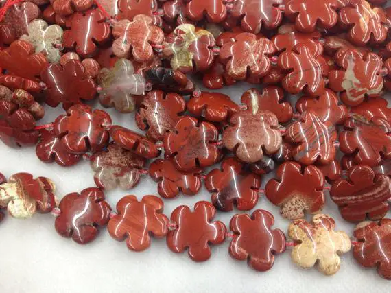 Red Jasper Flower Beads - Red Gemstone Flower Beads For Jewellery Making - Jasper Flower Beads - 20mm Flower Beas