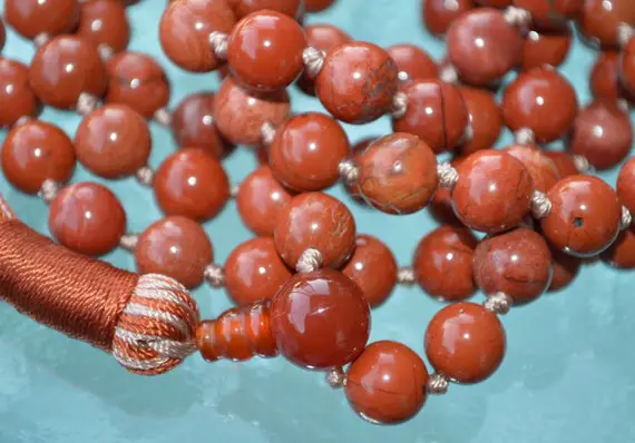 108 Beads Red Jasper Healing Mala Necklace, 7 Chakra Tassel Necklace, Meditation Spiritual Protection, Natural Stone Mala Prayer Beads