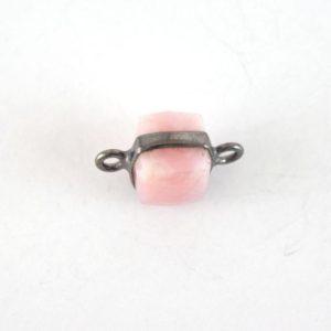 Shop Rhodochrosite Faceted Beads! Gunmetal Finish Faceted Rhodochrosite Cube/Square Shaped Plated Copper Bezel Connector – Measuring 7-8mm – Semi-Precious – Sold Individually | Natural genuine faceted Rhodochrosite beads for beading and jewelry making.  #jewelry #beads #beadedjewelry #diyjewelry #jewelrymaking #beadstore #beading #affiliate #ad