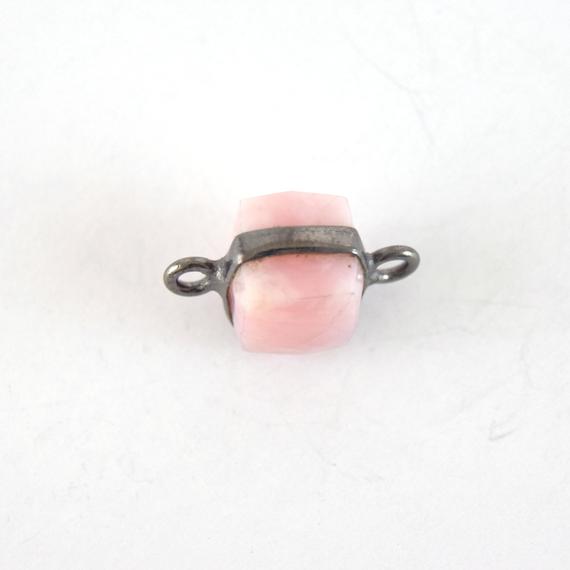 Gunmetal Finish Faceted Rhodochrosite Cube/square Shaped Plated Copper Bezel Connector - Measuring 7-8mm - Semi-precious - Sold Individually