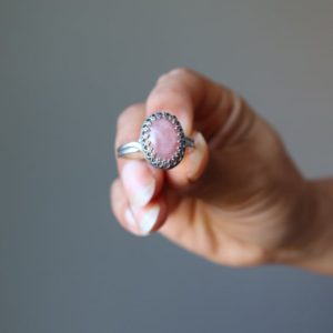 Shop Rhodochrosite Rings! Rhodochrosite Sterling Silver Ring, Adjustable Pink Crowning Gemstone | Natural genuine Rhodochrosite rings, simple unique handcrafted gemstone rings. #rings #jewelry #shopping #gift #handmade #fashion #style #affiliate #ad