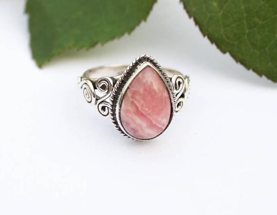 Rhodochrosite Ring, Sterling Silver Ring, Rhodochrosite Jewelry, Dainty Rings, Boho Ring, Friendship Ring, Natural Pale Pink Stone Ring