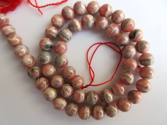 Rhodochrosite Large Hole Gemstone Beads, 8mm Rhodochrosite Smooth Round Beads, Drill Size 1mm, 15 Inch Strand, Gds545
