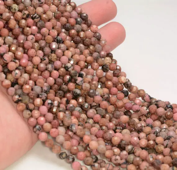 5mm Rhodonite Gemstone Grade Aa Micro Faceted Round Beads 15.5 Inch Full Strand Bulk Lot 1,2,6,12 And 50(80010049-a199)