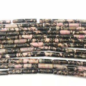 Natural Rhodonite Pink 4x13mm Column Genuine Black Line Loose Tube Beads 15 inch Jewelry Supply Bracelet Necklace Material Support Wholesale | Natural genuine other-shape Gemstone beads for beading and jewelry making.  #jewelry #beads #beadedjewelry #diyjewelry #jewelrymaking #beadstore #beading #affiliate #ad