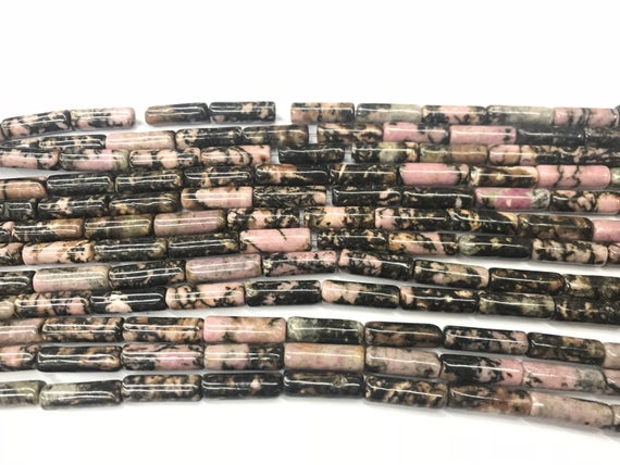 Natural Rhodonite Pink 4x13mm Column Genuine Black Line Loose Tube Beads 15 Inch Jewelry Supply Bracelet Necklace Material Support Wholesale