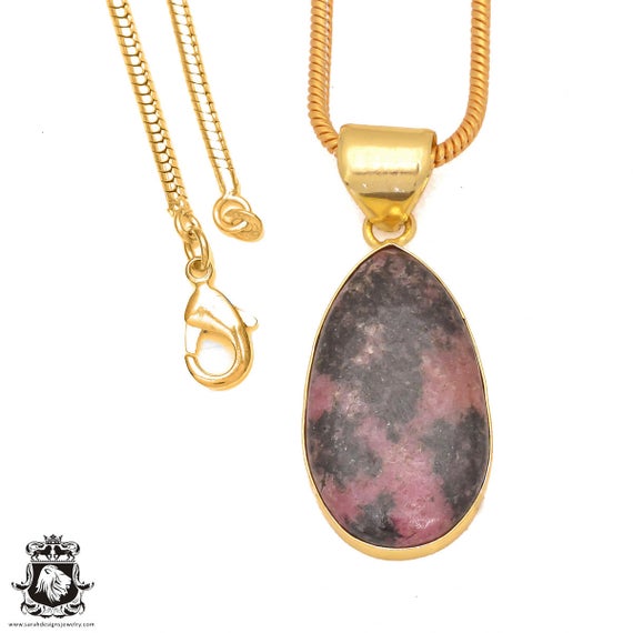 Rhodonite 24k Gold Pendant Necklaces