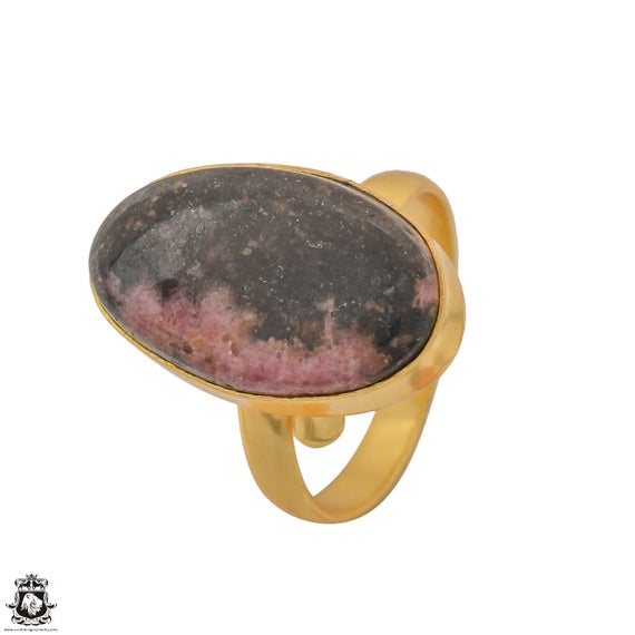 Size 10.5 - Size 12 Rhodonite Ring Meditation Ring 24k Gold Ring Gpr1245